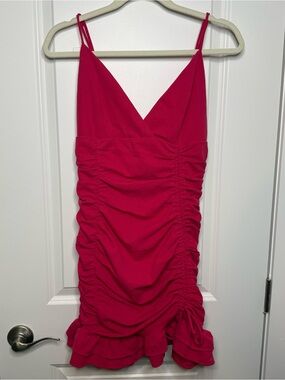 Angel Biba Fuchsia Ruched Spaghetti Strap Mini Dress